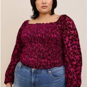 Torrid 4 Velvet Smocked Blouson Sleeve Crop Top